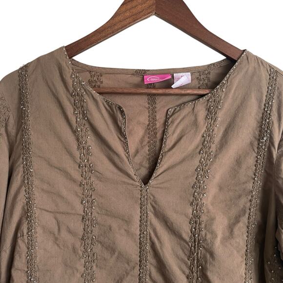 Cappagollo Women Top M Brown Cotton Beaded Boho Hippie Retro Whimsigoth Fairy - Picture 11 of 12